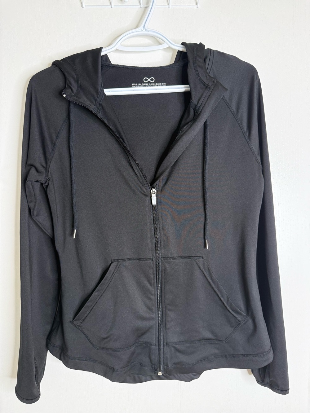 Women's Activewear Black Sweater with Hood & Reflective Marking & Thumbholes